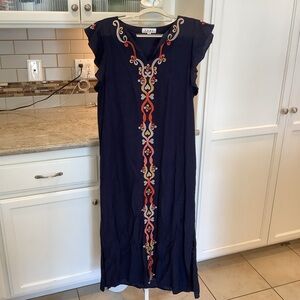 THML Navy Blue Embroidered Pullover Dress Midi Size Medium